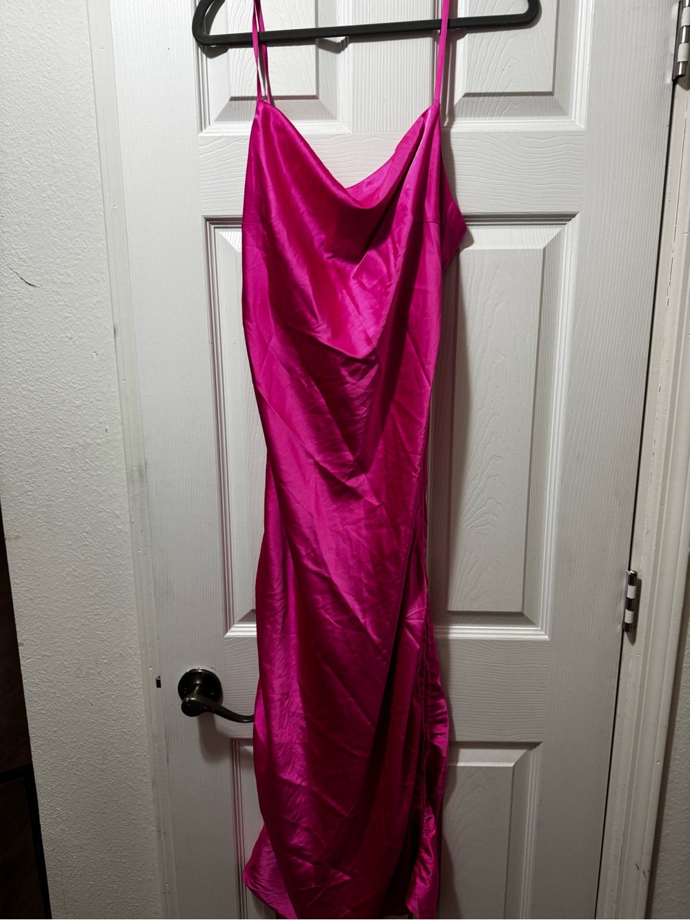 Miss Lola Fuchsia Satin Cowl Slip Maxi Dress